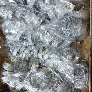 Box of 14 silver glitter spiral curly ribbon tree picks